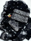Luxury Black Chikankari Embroidered Cotton Lawn 3 Piece Suit with Chiffon Dupatta