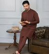 Men’s Brown Wash And Wear Plain Shalwar Kameez – 2 Piece Traditional Suit