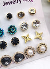10 Pairs Green Stone Ear Studs for Women – Stylish Alloy Earrings Set
