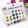 10 Pairs Green Stone Ear Studs for Women – Stylish Alloy Earrings Set
